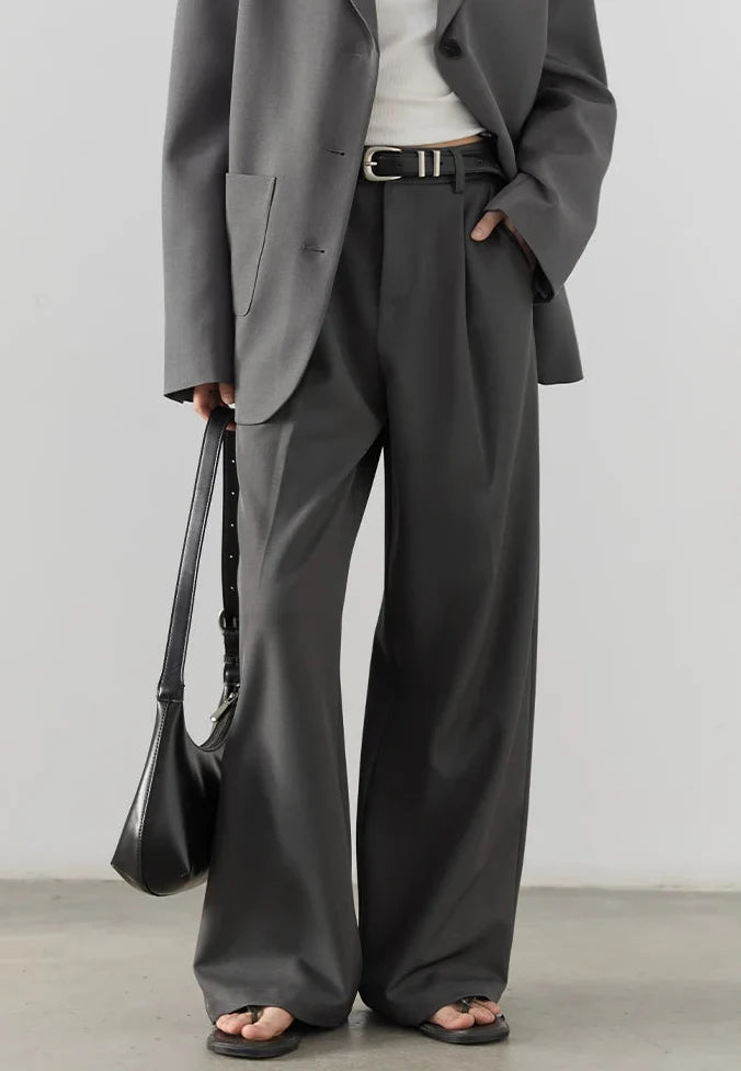 Y2K High Waist Pleated Boyfriend Fit Trousers