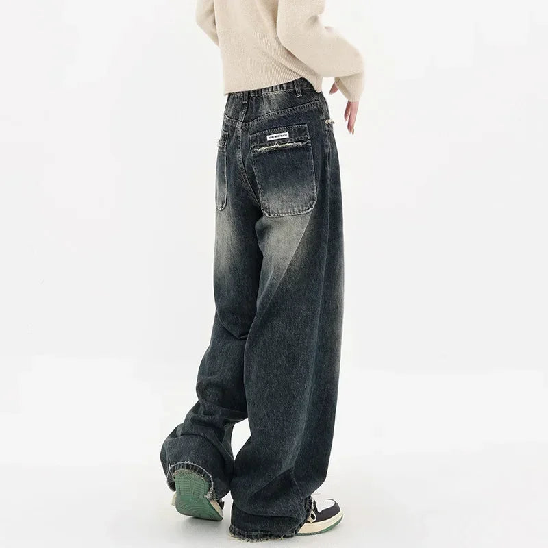 Y2K High Waist Slight Wash Baggy Boyfriend Jeans
