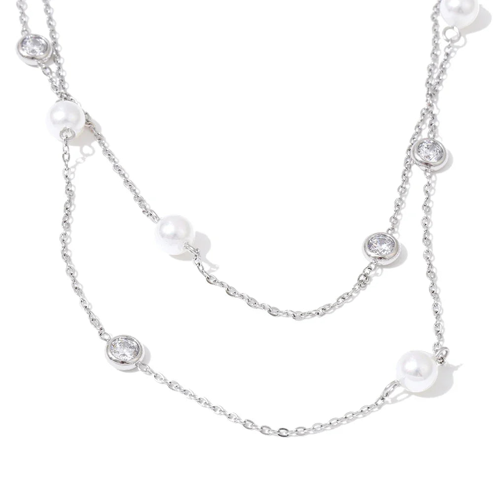 Y2K Imitation Pearls Zirconia Layered Chain Necklace