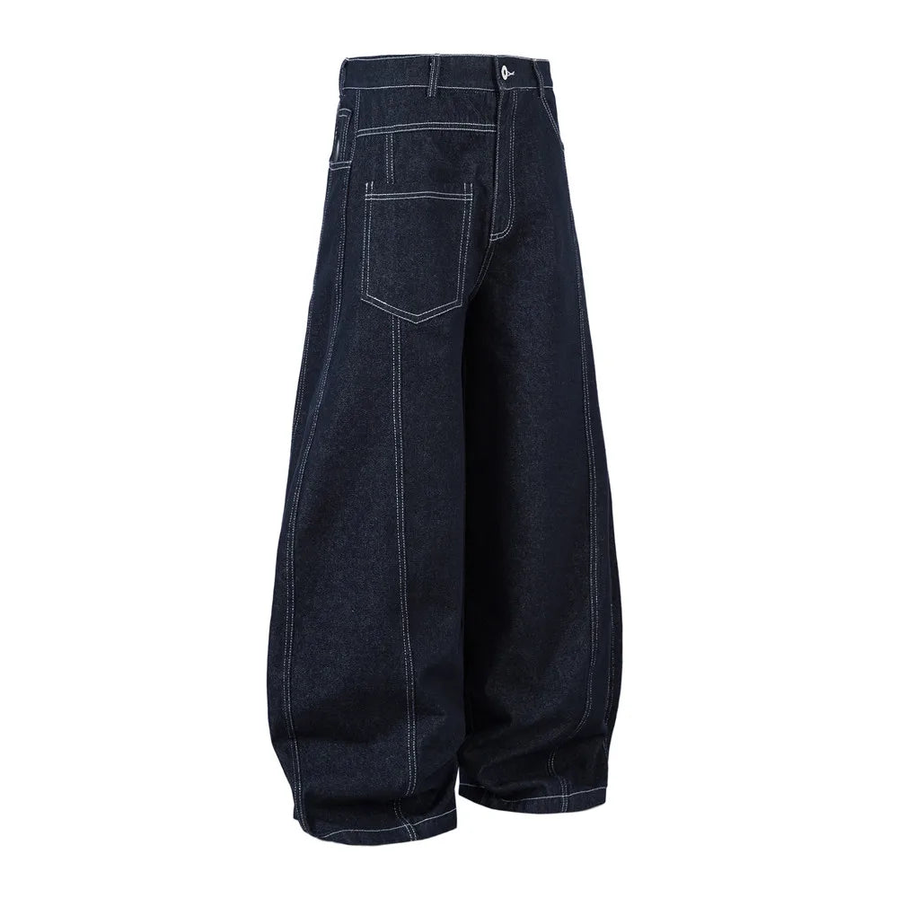 Y2K Irregular Spliced Stitch Baggy Curved Barrel Jeans