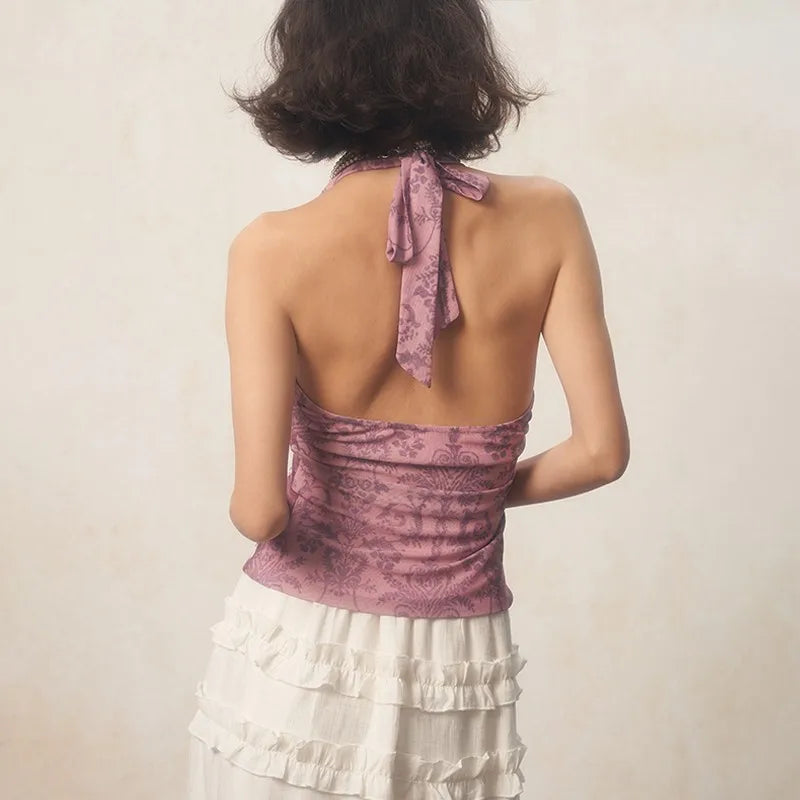 Y2K Japanese Grunge Backless Halter Top