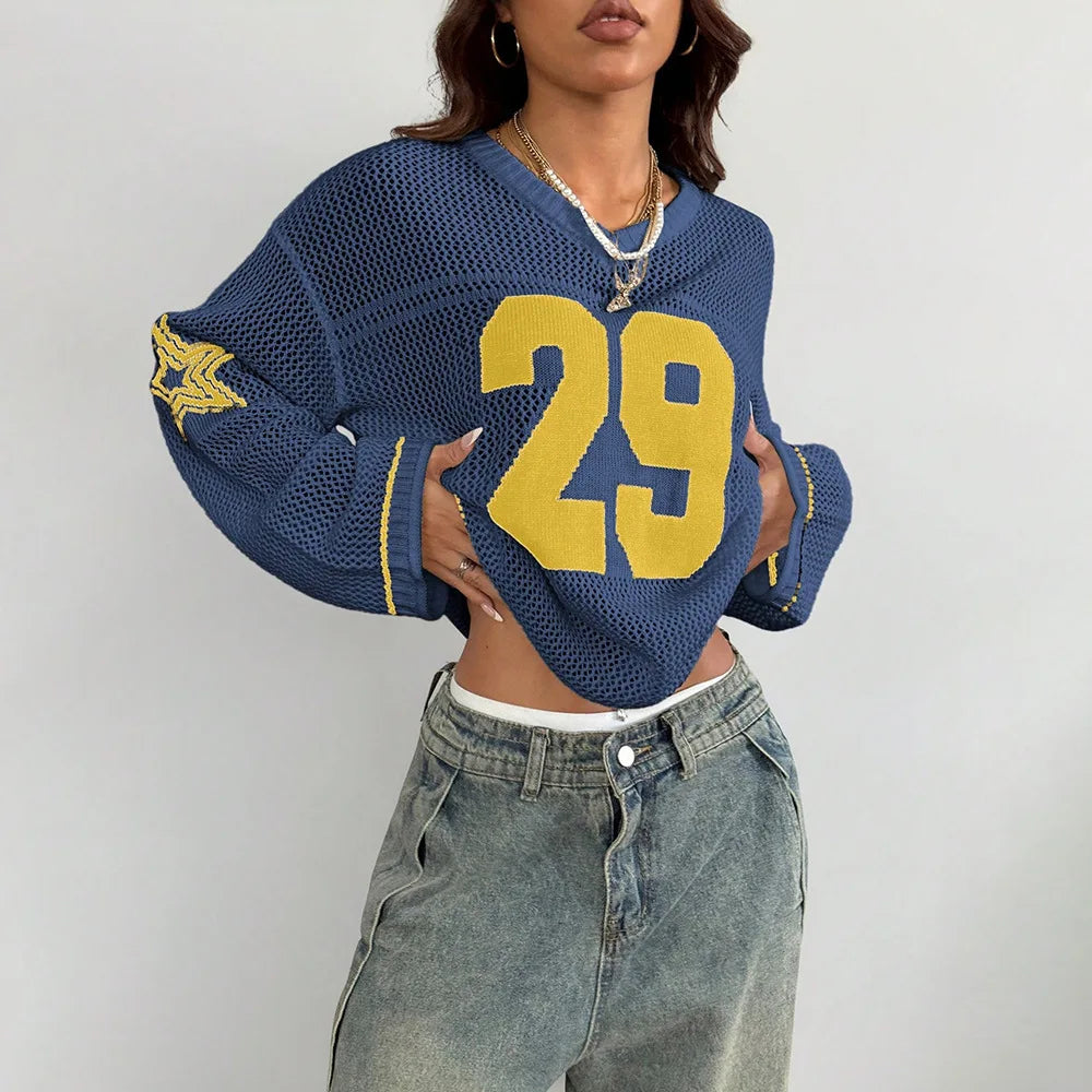 Y2K Jersey Digital Print Long Sleeve Top