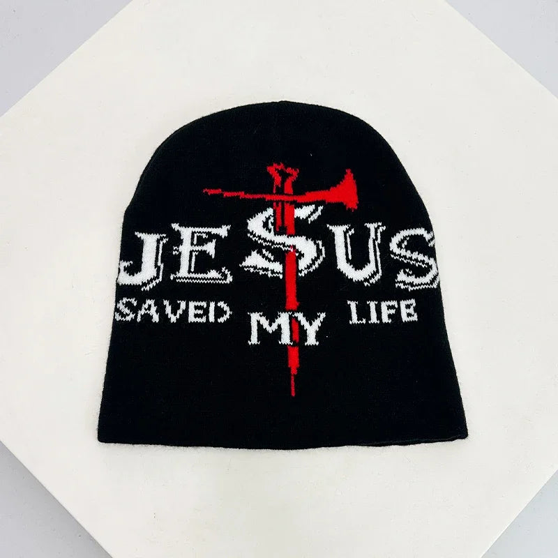 Y2K "Jesus Saved My Life" Graphic Beanie