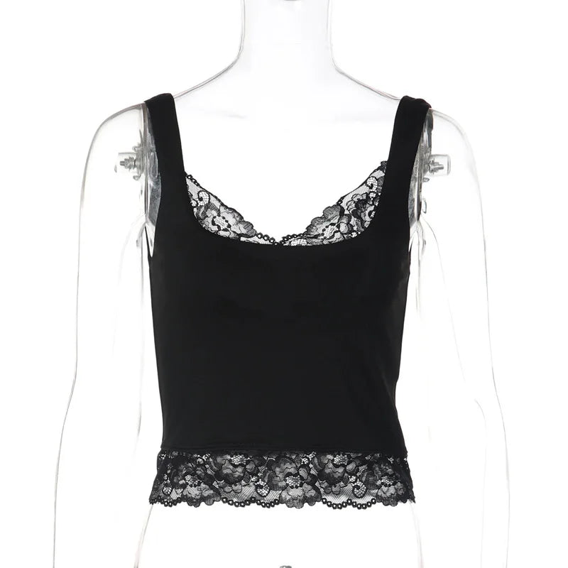 Y2K Lace Low Cut Cropped Tank Top