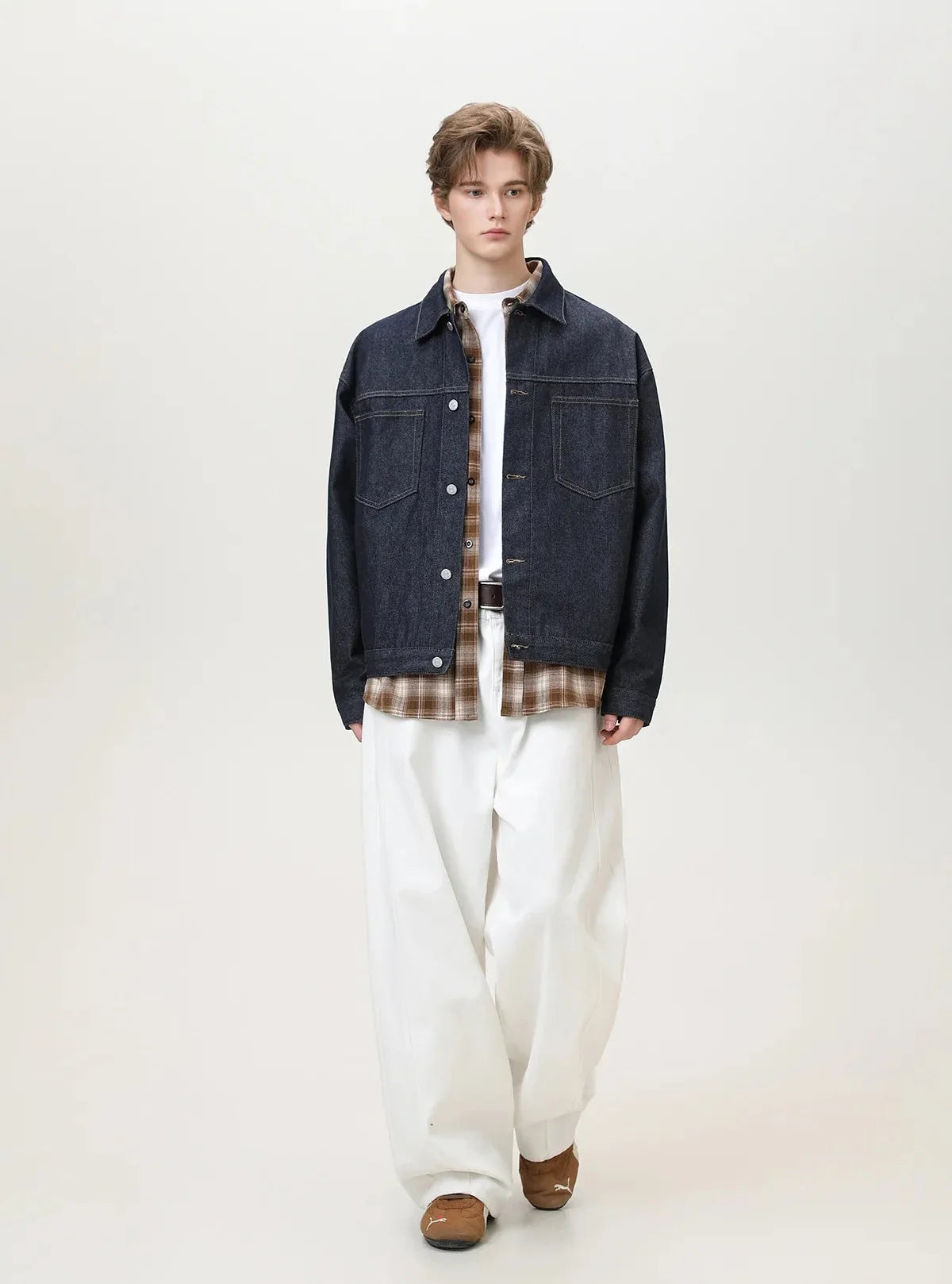 Y2K Mens Contrast Stitching Denim Workwear Jacket