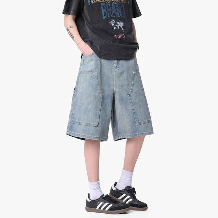 Y2K Mens Workwear Cargo Denim Shorts Jorts