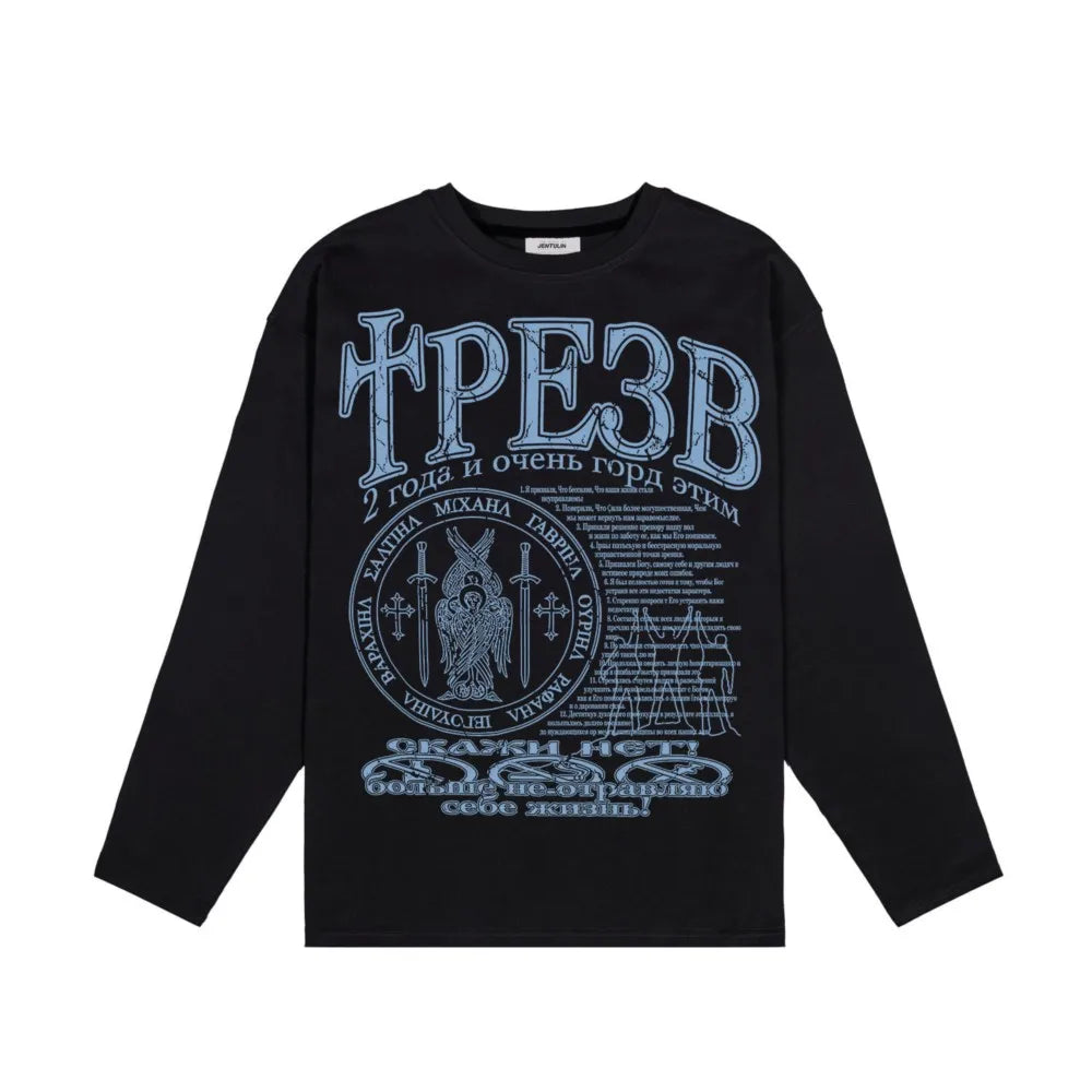 Y2K Oversized Gothic Graphic Long Sleeve Top