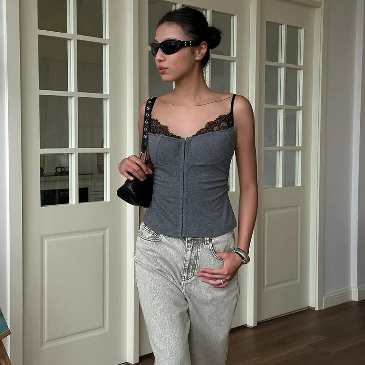 Y2K Patchwork Lace Club Cami Top