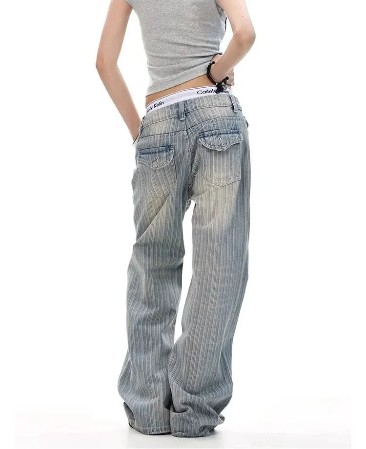 Y2K Pinstripe Micro Flared Distressed Jeans