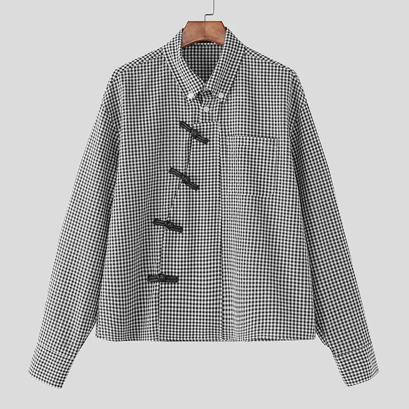 Y2K Plaid Long Sleeve Pankou Button Down Shirt
