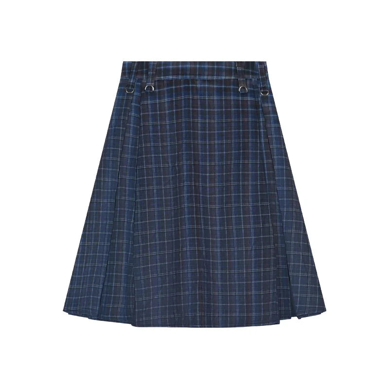 Y2K Plaid Pleated High Waist Flowy Midi Skirt