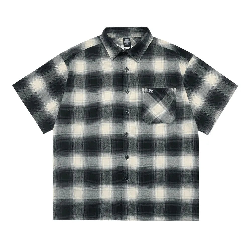 Y2K Plaid Short Sleeve Button Down Shirt