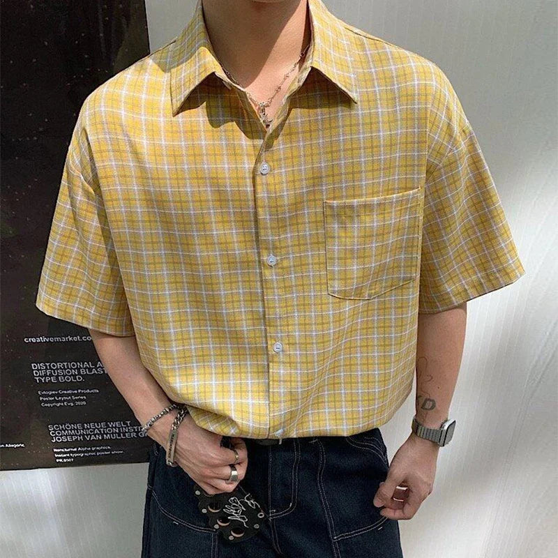 Y2K Plaid Short Sleeve Button Down Shirt