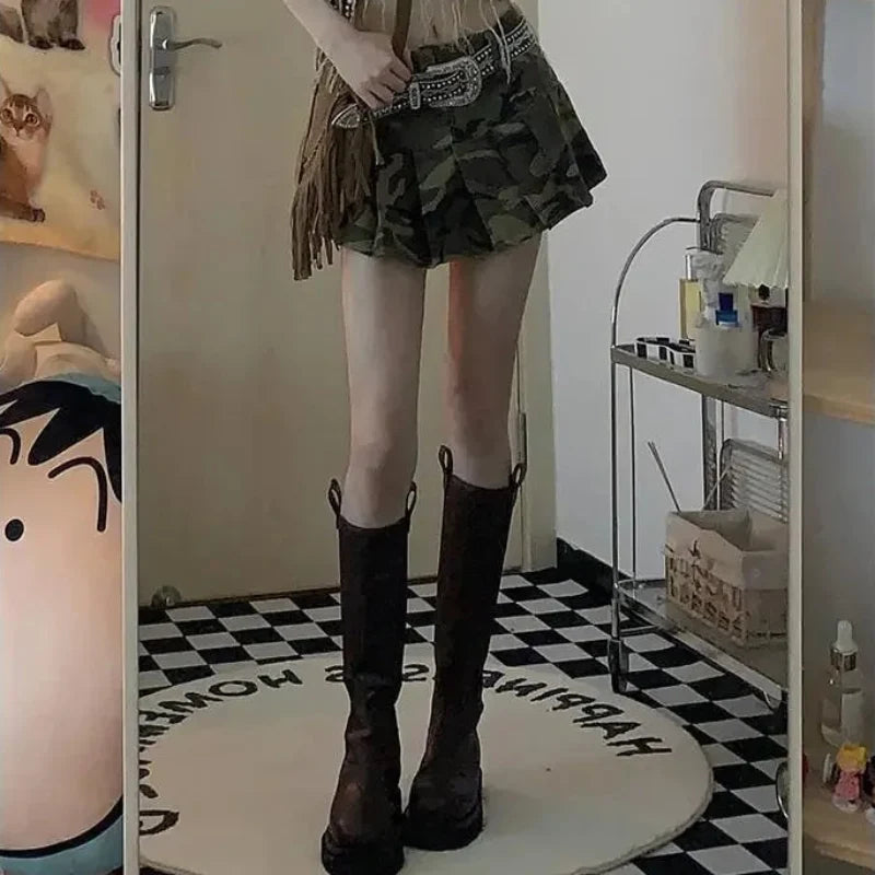 Y2K Pleated Camouflage Mini Skirt