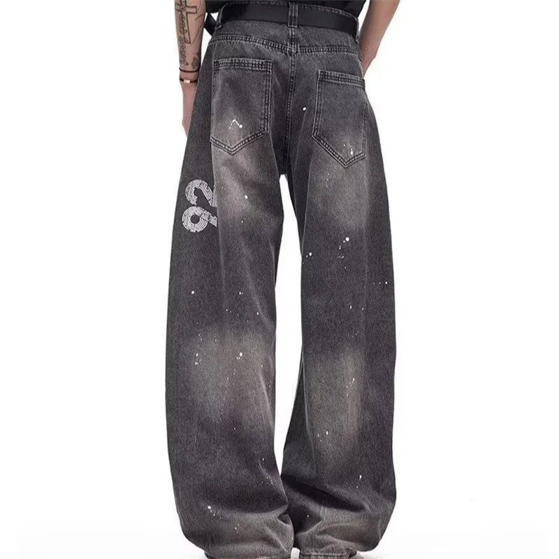 Y2K Printed Wide-Leg Distressed Barrel Jeans