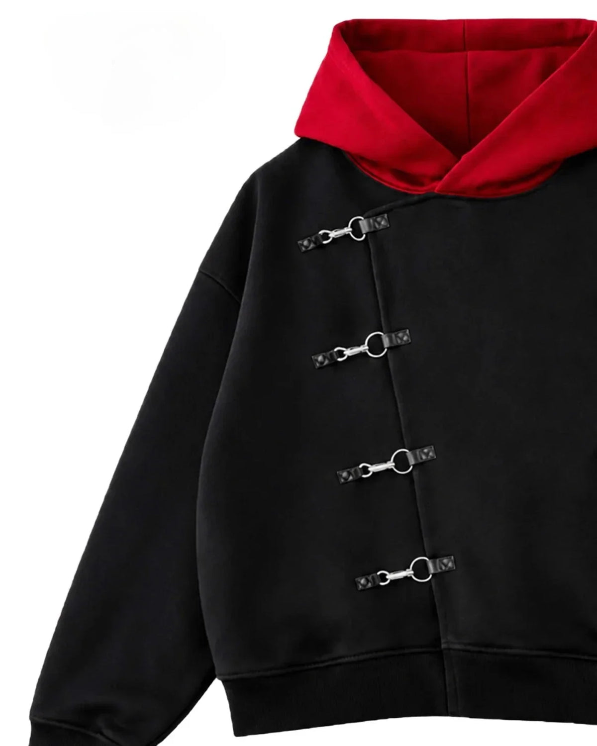 Y2K Red Hood Oversized Black Metal Clasp Hoodie