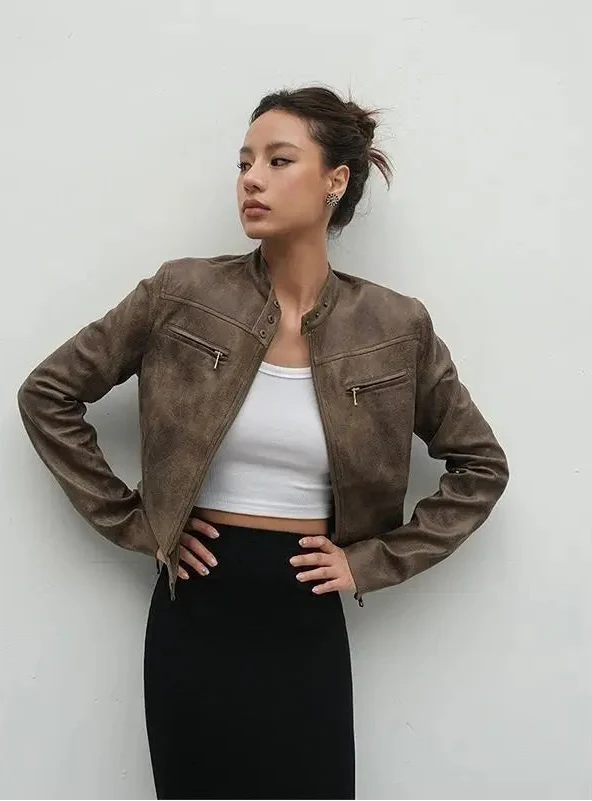 Y2K Retro Brown Suede Leather Jacket