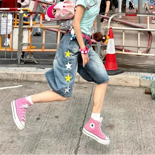 Y2K Retro Embroidered Star Jorts