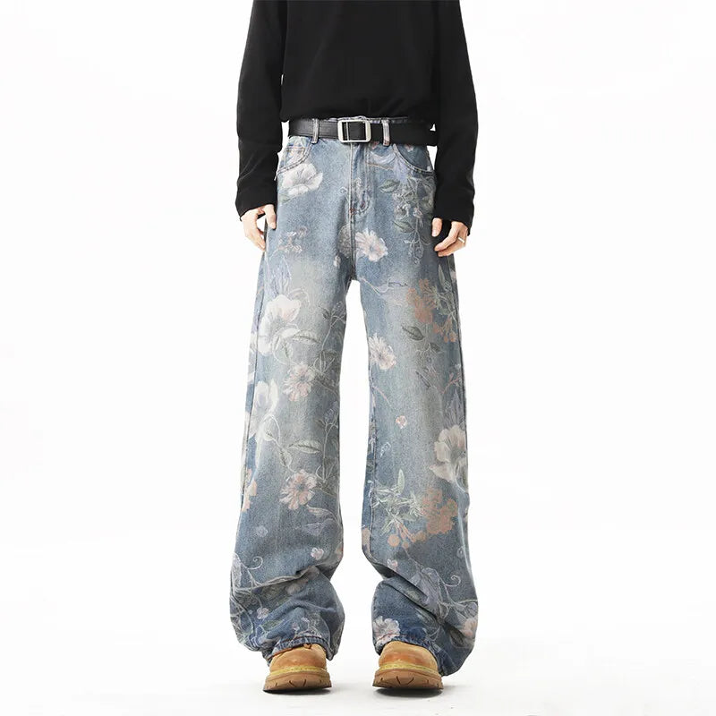 Y2K Retro Floral Print Straight Leg Jeans