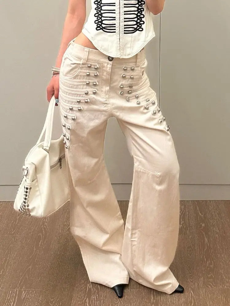 Y2K Retro Metal Buckle Design Womens Jeans