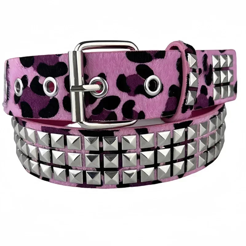 Y2K Rivet Inlay Animal Print Faux Leather Belt