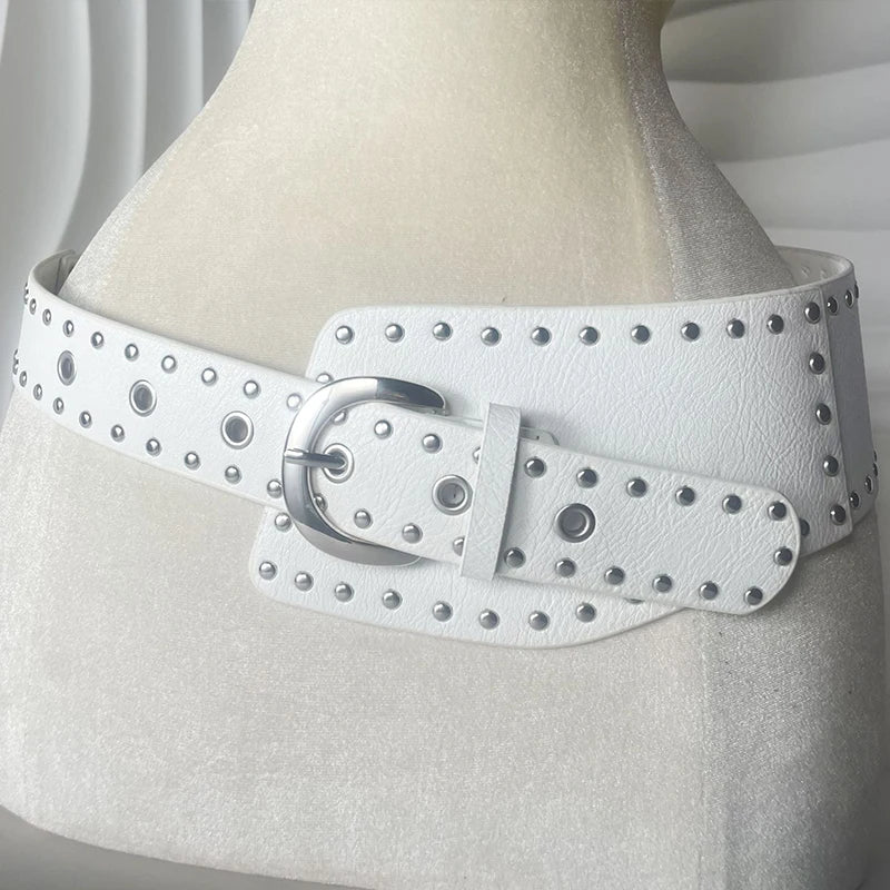 Y2K Rivet Irregular Wide Faux Leather Body Belt