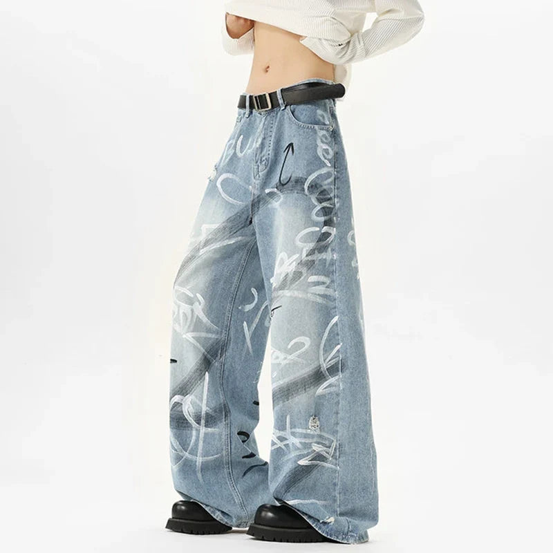 Y2K Scribble Graffiti Graphic Jeans