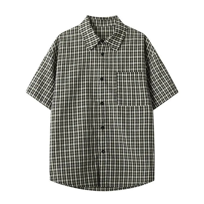 Y2K Short Sleeve Plaid Button Down Shirt