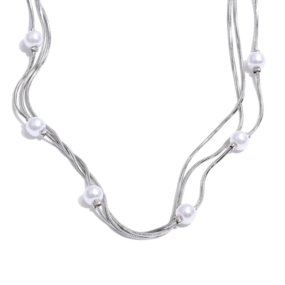 Y2K Simulated Pearl Layered Stacking Necklace