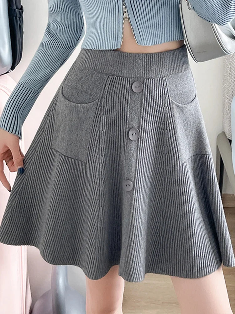 Y2K Slim Knit High Waist A Line Mini Skirt