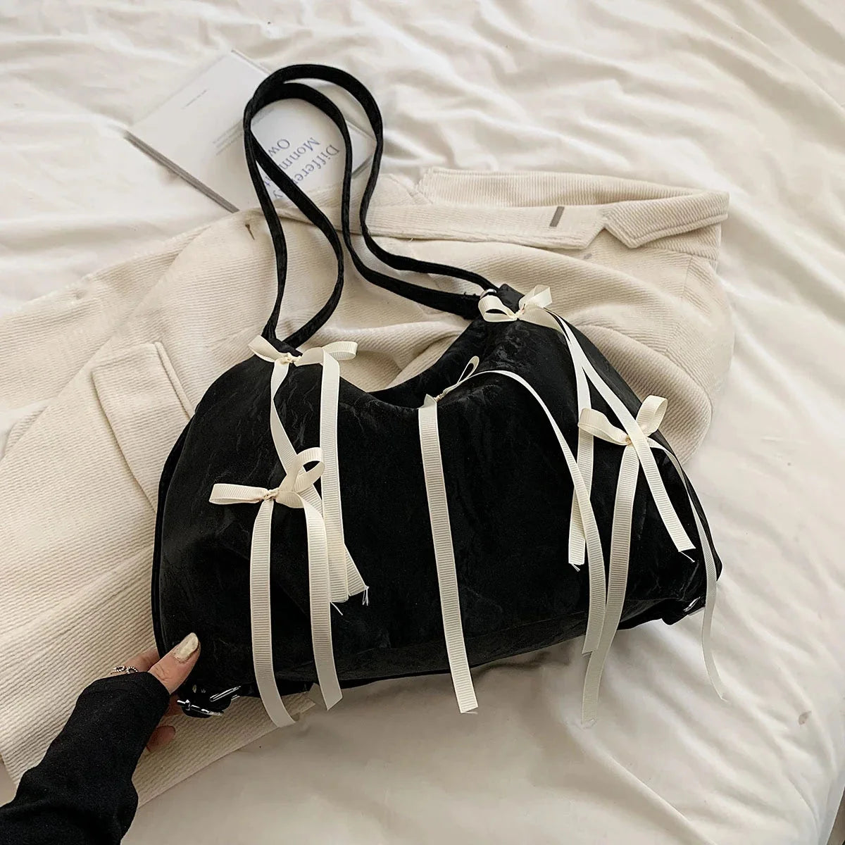 Y2K Small Ribbon Leather Shoulder Handbags