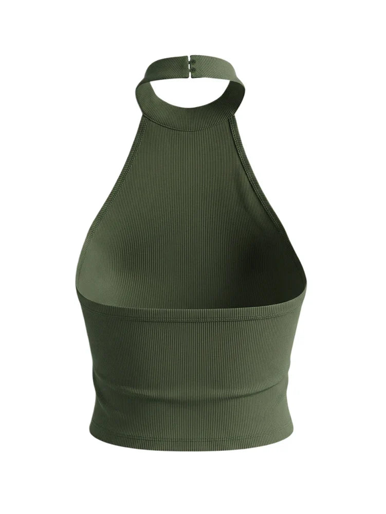 Y2K Solid Colour Sleeveless Backless Slim Halter Top