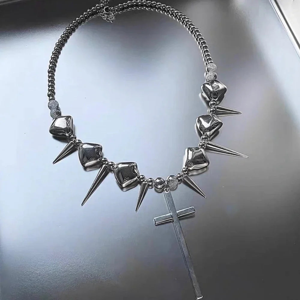 Y2K Spiked Cross Necklace