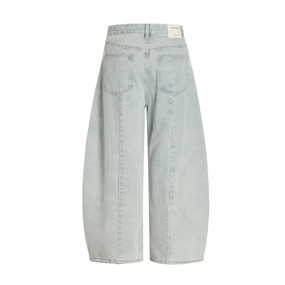 Y2K Spliced Washed Baggy Denim Curved Barrel Jeans