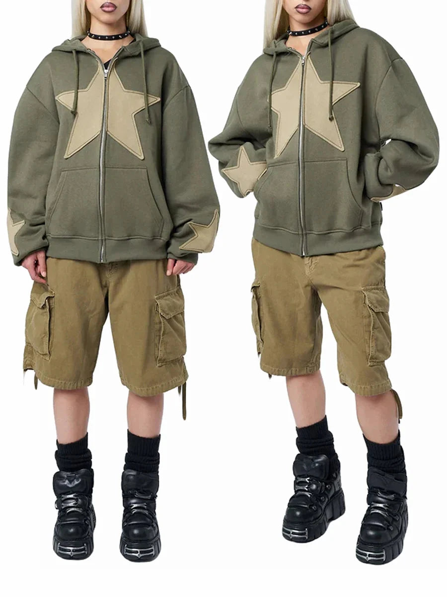 Y2K Star Print Baggy Hoodie