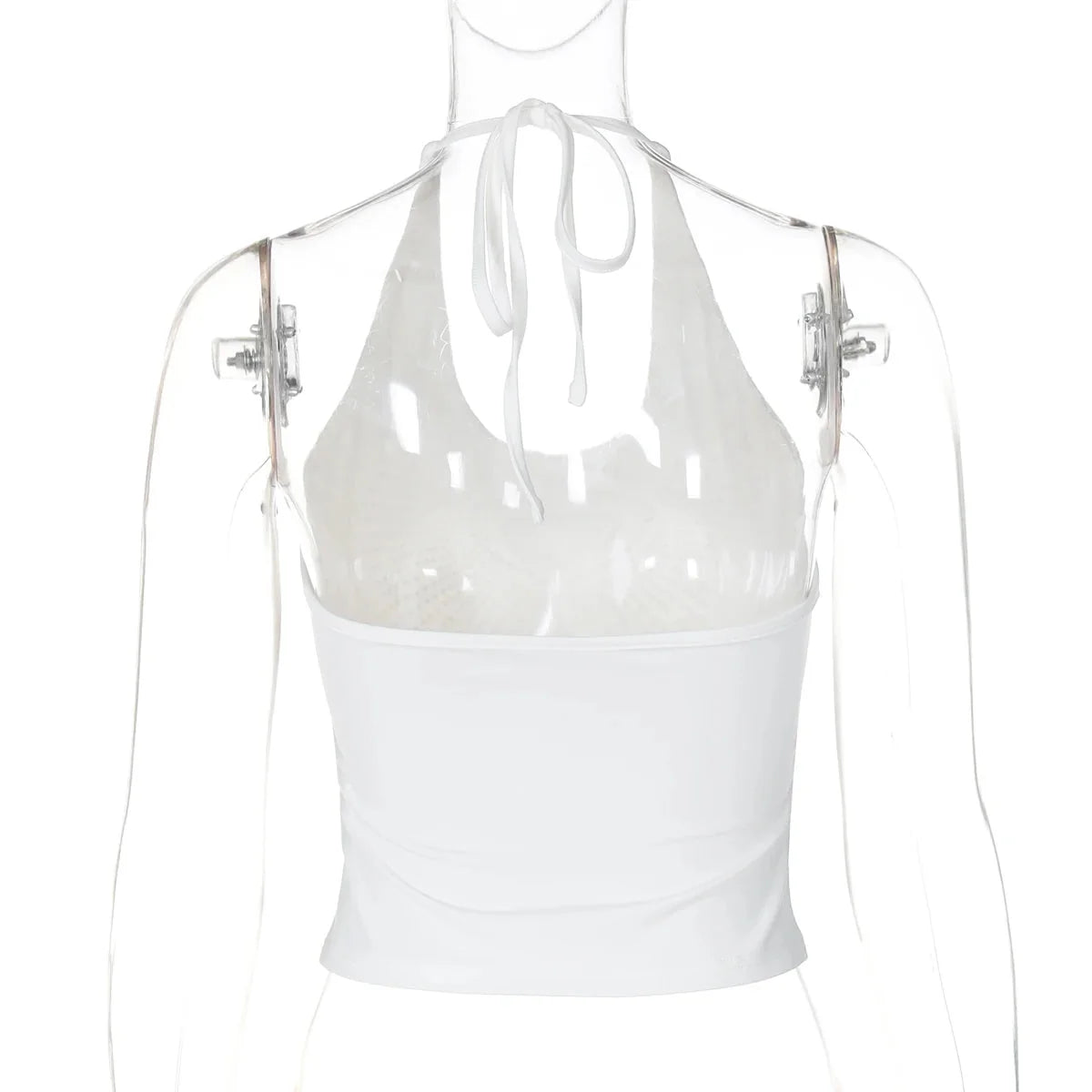 Y2K Stoned Heart White Backless Halter Top