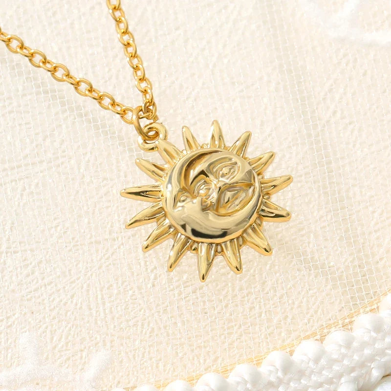 Y2K Sun and Moon Pendant Dainty Necklace