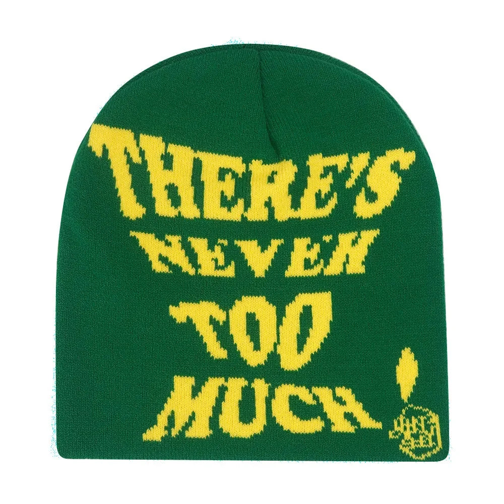 Y2K "There's Never Too Much!" Slogan Beanie