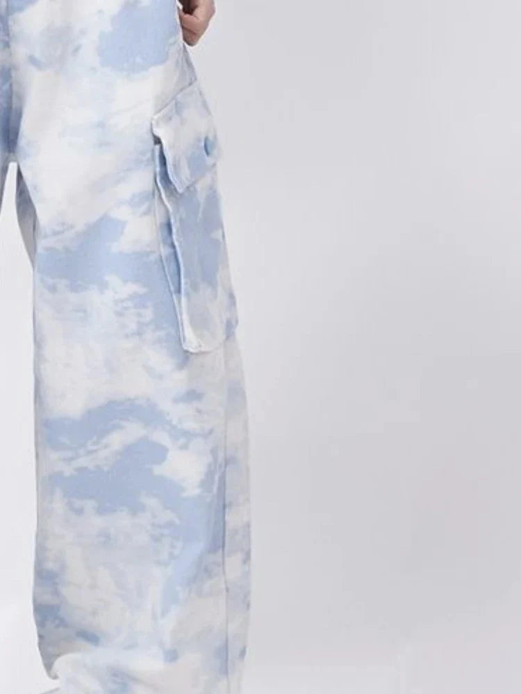 Y2K Tie-Dyed Wide Leg Cargo Trousers