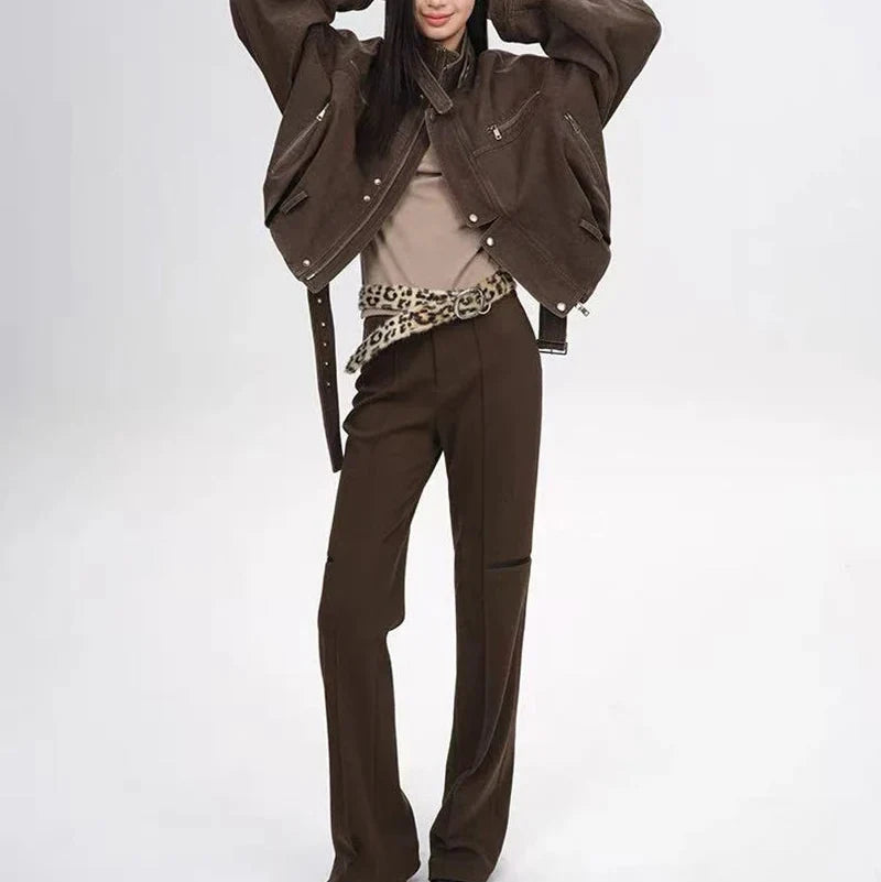 Y2K Vintage Crop Cargo Stand Collar Jacket
