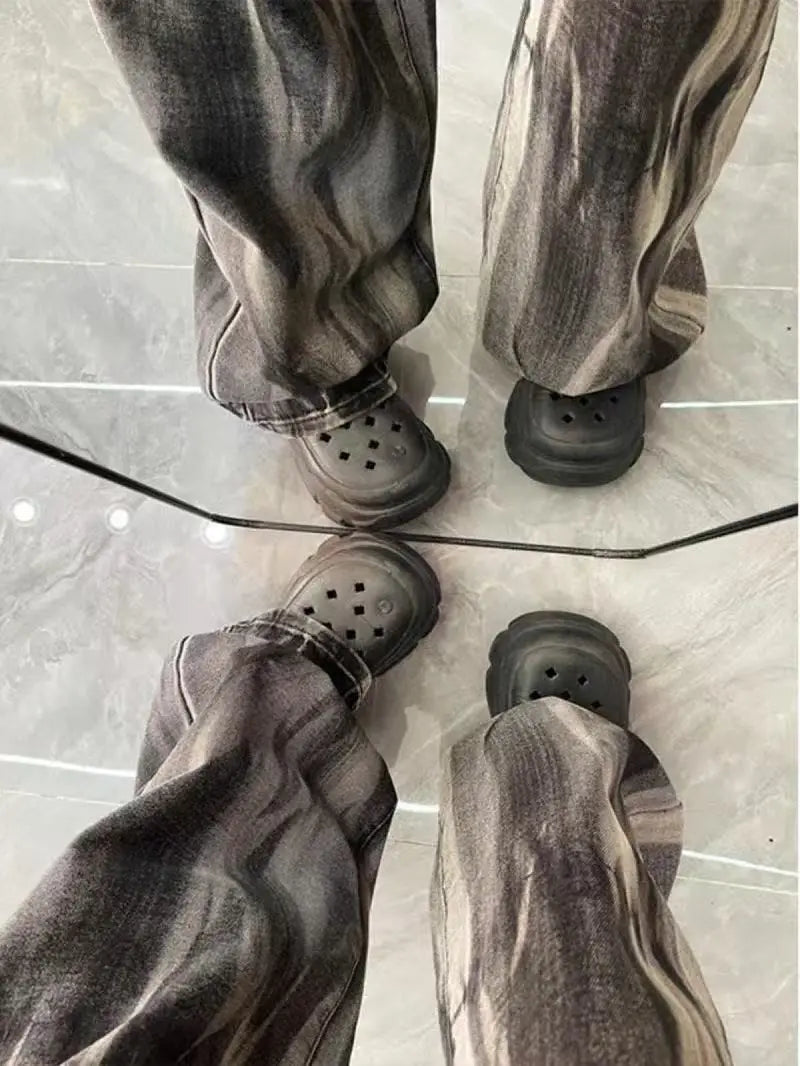 Y2K Vintage Grey Gradient Baggy Boot Cut Jeans