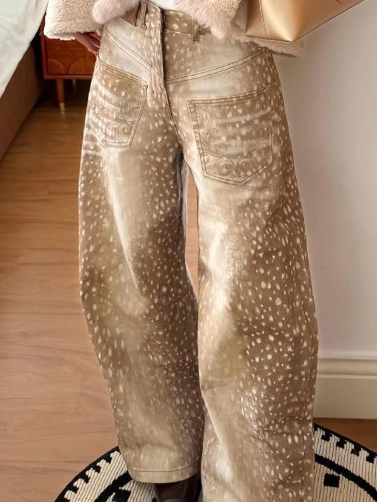 Y2K Vintage Hyena Animal Print Wide Leg Baggy Jeans
