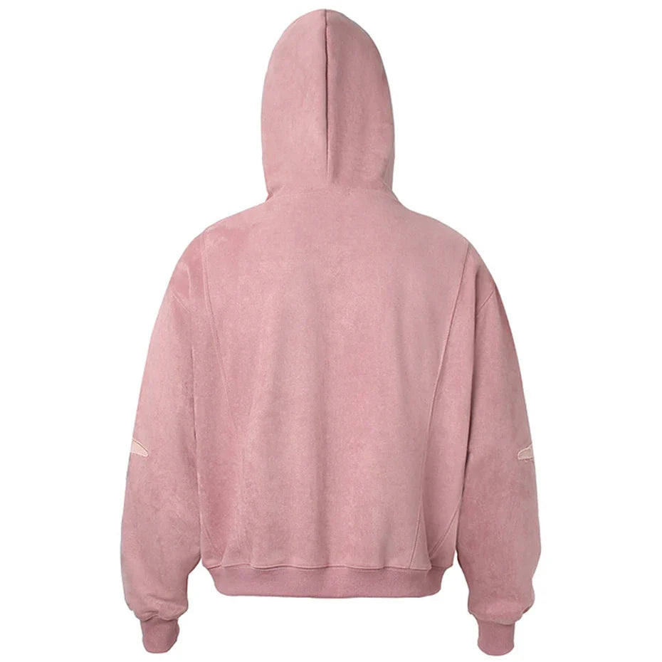 Y2K Vintage Suede Patchwork Zip Up Hoodie