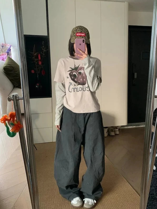 Y2K Vintage Wash Wide Leg Barrel Cargo Jeans