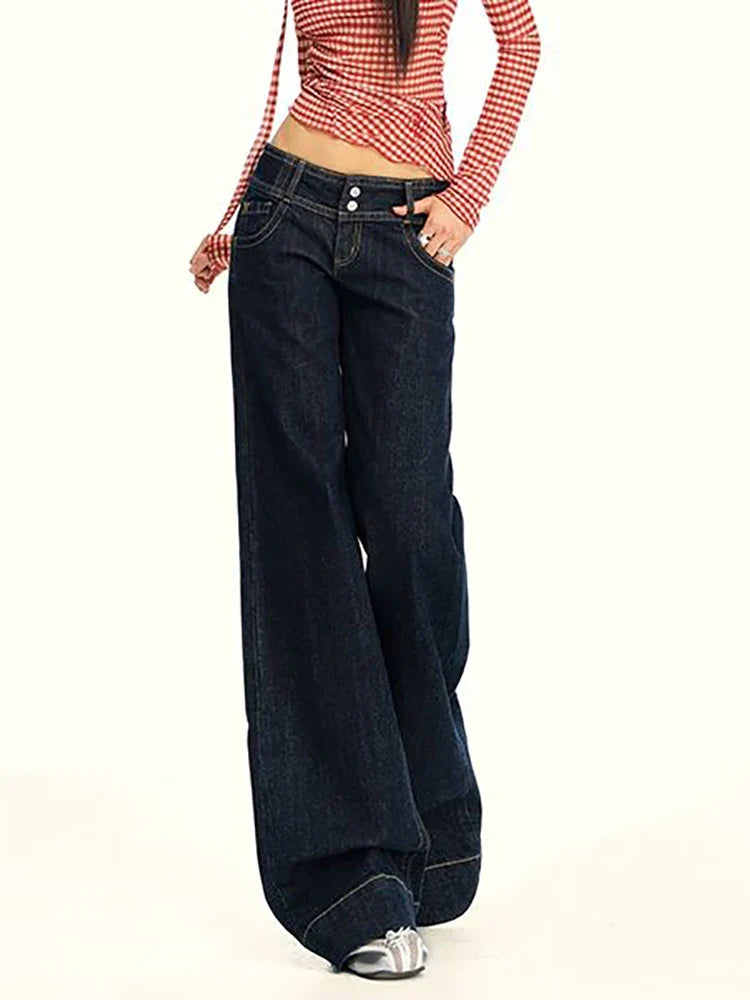 Y2K Vintage Womens Low Waist Wide Leg Jeans