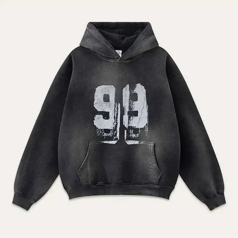 Y2K Washed Graphic "99" Hoodie
