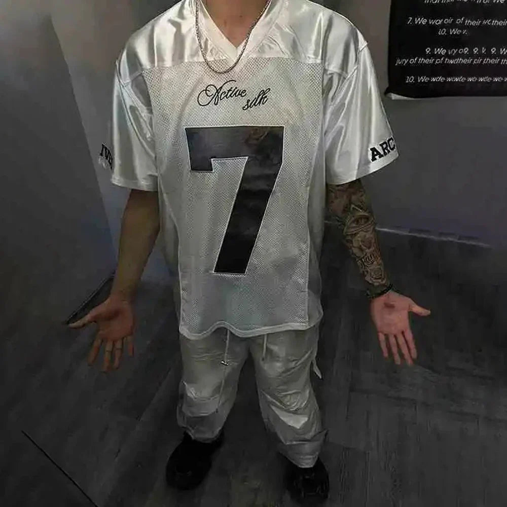 Y2K White Scripture Baggy V Neck Football Jersey
