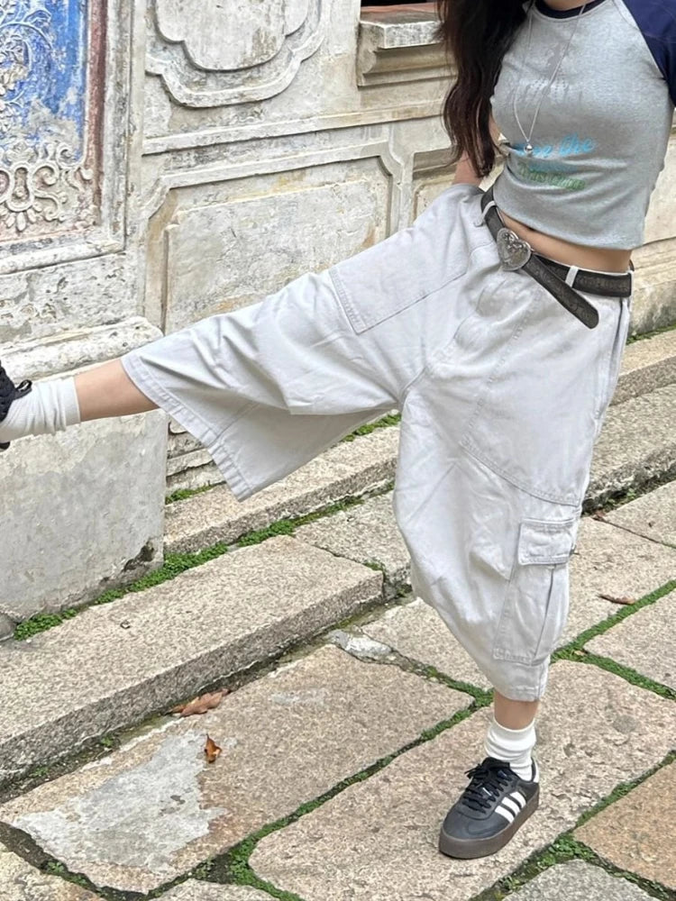 Y2K White Wide Leg Cargo Jorts