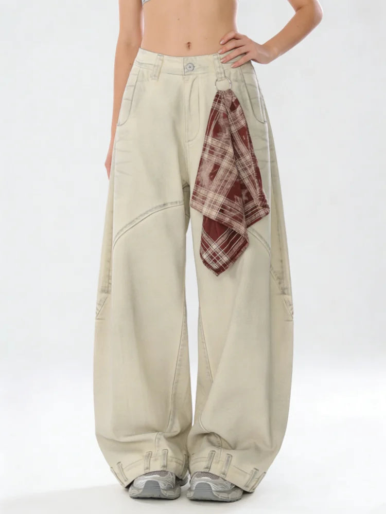 Y2K Womens Apricot Baggy Wide Leg Jeans
