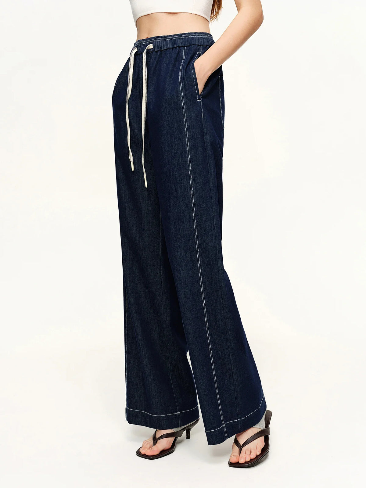 Y2K Womens Contrast Topstitching Straight Leg Jeans